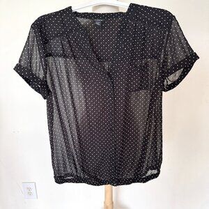 Women's Plus Torrid Semi Sheer Blouse Black/White Polka Dot, Size 1